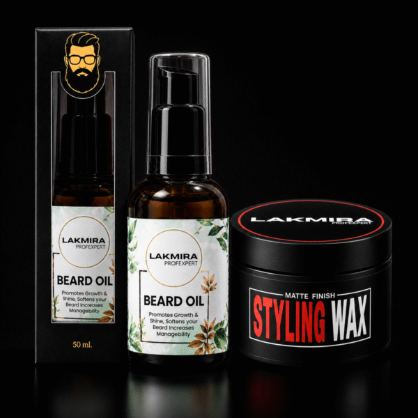 hair styling combo – clay wax & beard oil for strong hold, shine & grooming